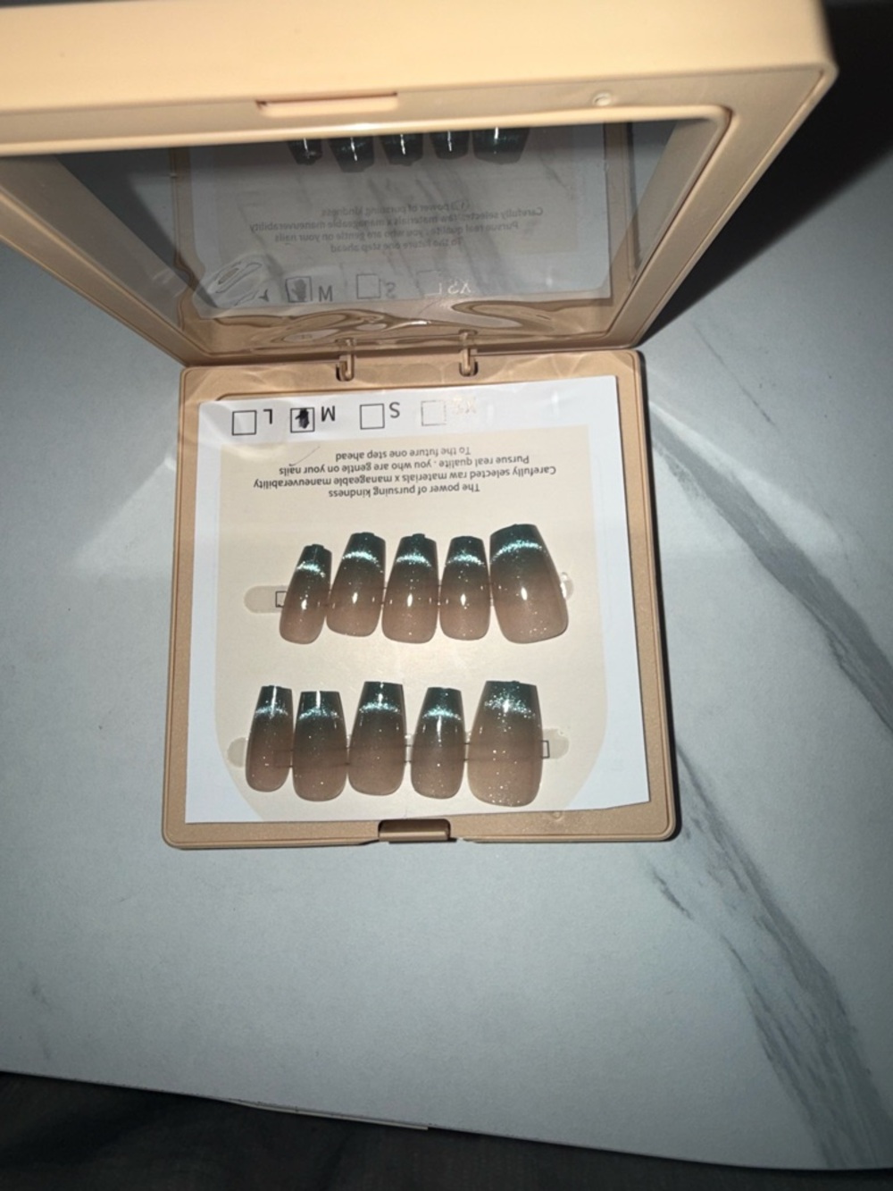 Neutral Ombre Press-On Toe Nail Set - Glossy Taupe to Light Blue Tips - Size M - Picture 3 of 3